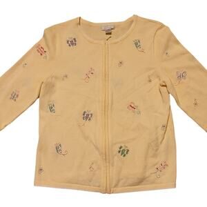 Vtg Womens Butterfly Embroidered Cardigan Sweater Butter Yellow Size S Spring